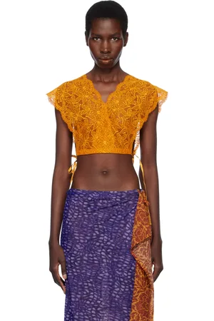 DRIES VAN NOTEN Orange Lace Crop Top