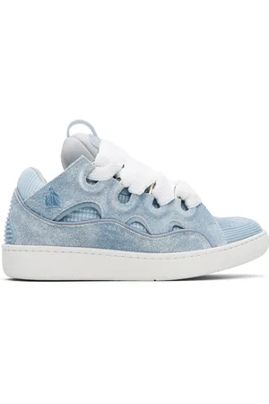 Lanvin Blue Curb Denim-Effect Leather Sneakers