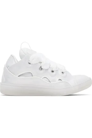 Lanvin White Leather Curb Glitter Effect Sneakers