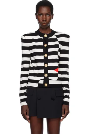 Balmain Black & White Knit Marinière Face Cardigan