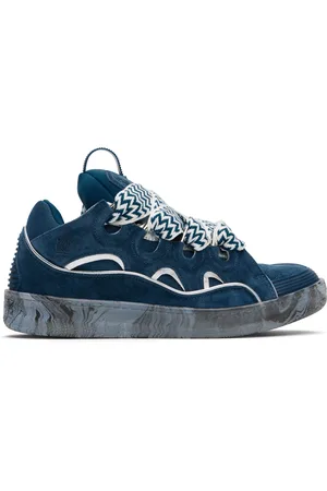 Lanvin Blue Leather Curb Marbled Sole Sneakers