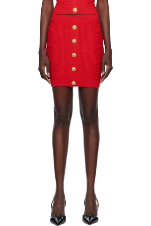 Balmain Red Buttoned Knit Miniskirt