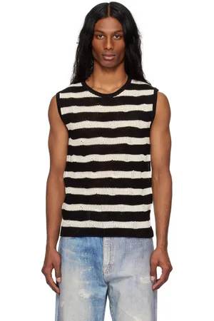 Andersson Bell Black & Off-White Net Damaged Sleeveless Tank Top