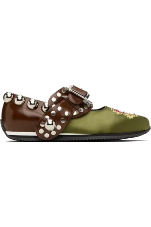 Chopova Lowena Green & Brown Spur Strap Mary Jane Ballerina Flats