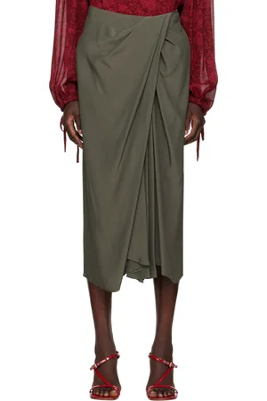 DRIES VAN NOTEN Khaki Draped Flared Midi Skirt