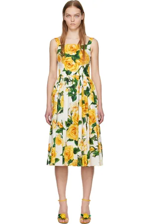 Dolce & Gabbana White & Yellow Floral Midi Dress
