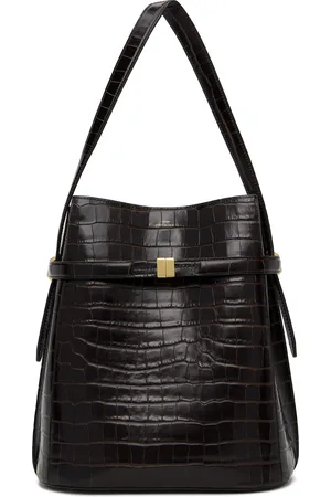 Totême Brown Belted Croco-Embossed Bucket Bag
