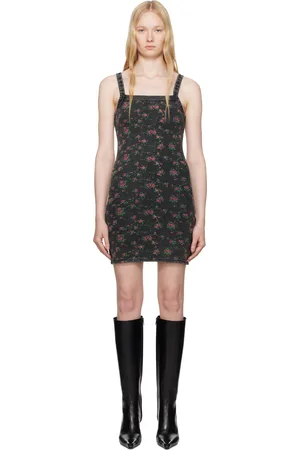 Alexander Wang Black Floral-Print Waffle Knit Minidress