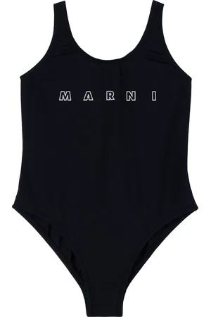 Marni Kids Black Printed-Logo Swimsuit