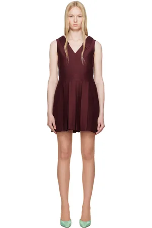 Shushu/Tong Burgundy Lapel Pleated Minidress