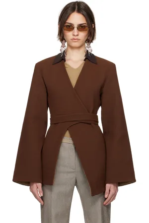Tory Burch Brown Asymmetrical Pique Wrap Blazer