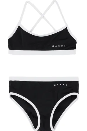 Marni Kids Black & White Printed-Logo Bikini