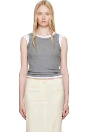 AYA MUSE Gray Ribbed High Neck Tank Top