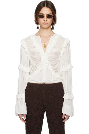 Tory Burch White Jersey Ruffle Blouse