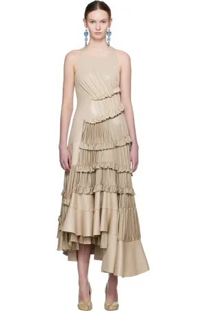 Tory Burch Beige Ruffle Liquid Jersey Midi Dress
