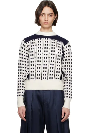 J.W.Anderson Off-White & Navy Jacquard Panel Slit Sweater