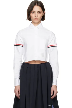 Thom Browne White Armband Cropped Round Collar Shirt