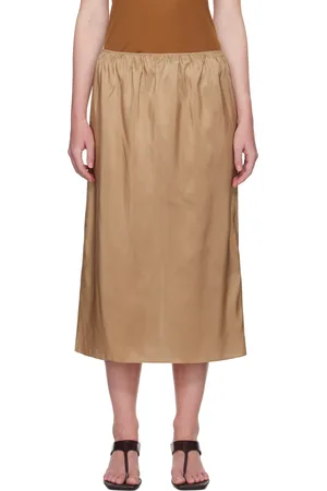 Carven Beige Pull-On Silk Toile Midi Skirt