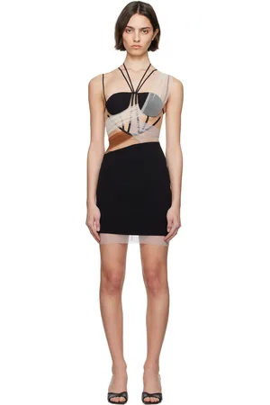 Nensi Dojaka Black Sacha Corset Sheer Drapes Minidress