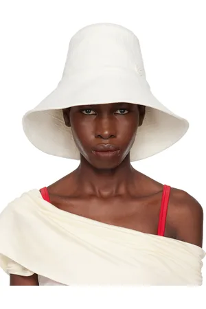 Ruslan Baginskiy Off-White Embellished Bow Ties Linen-Blend Bucket Hat