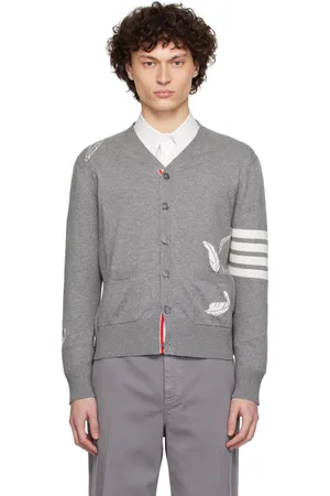 Thom Browne Gray Feather High V-Neck Cardigan