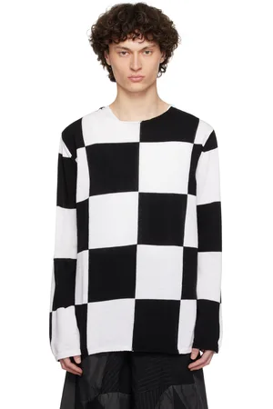Comme des Garçons Black & White Checkered Pattern Intarsia Knit Sweater