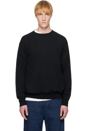 Auralee Navy Super High Gauge Cotton Knit Sweater