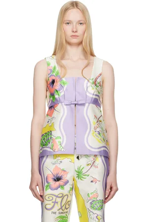 Anna Sui Purple & Off-White Florida Sleeveless Bow Top