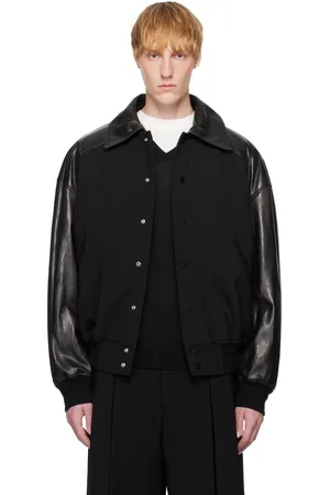 Jil Sander Black Padded Leather Bomber Jacket