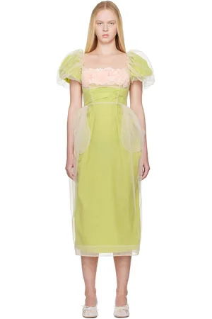 Simone Rocha Beige & Green Layered Carnation Balconette Maxi Dress