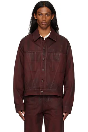 LGN LOUIS GABRIEL NOUCHI Burgundy Gloss Coated Workwear Denim Jacket