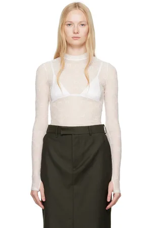 Marine Serre White Moonogram Mesh Flock Second Skin Highneck T-shirt