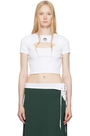 Marine Serre White Moon Logo Ribbed Jersey Cut-Out T-shirt