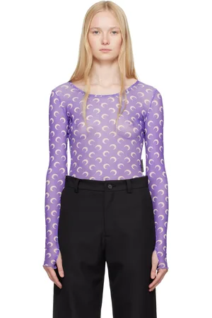 Marine Serre Purple Recycled Moon Mesh Second Skin Cropped T-shirt
