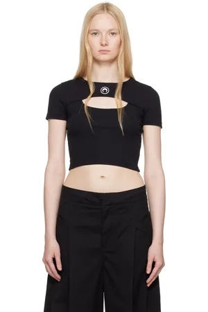 Marine Serre Black Moon Logo Ribbed Jersey Cut-Out T-shirt