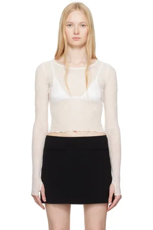 Marine Serre White Recycled Mesh Flock Second Skin Cropped T-shirt