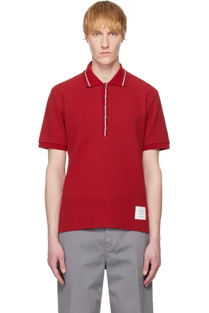 Thom Browne Red RWB Waffle-Knit Polo