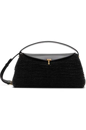 Totême Black T-Lock Woven-Leather Bag