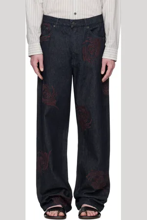 DRIES VAN NOTEN Navy Embroidered Pattern Jeans