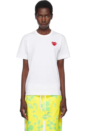 Comme des Garçons White Rhinestone Emblem Red Heart T-shirt