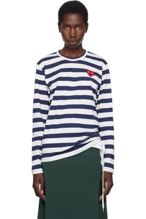 Comme des Garçons Navy & White L/S Stripe Rhinestone T-shirt