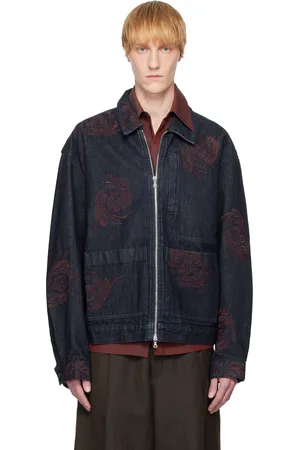 DRIES VAN NOTEN Navy Embroidered Pattern Denim Jacket