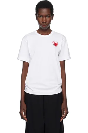 Comme des Garçons White Metal Stone Emblem Red Heart T-shirt