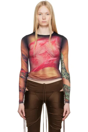 Marine Serre Brown Recycled Draped Statue Jersey Second Skin T-shirt