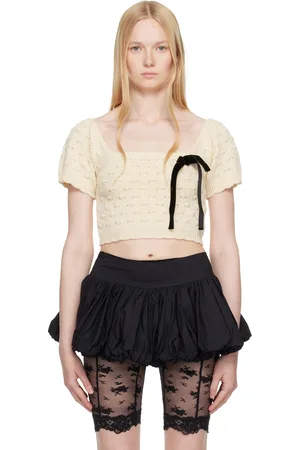 yuhan wang SSENSE Exclusive Beige Bow Tied Wool Top