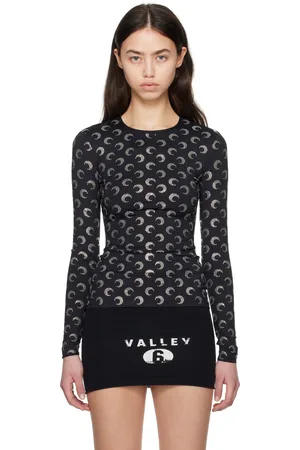 Marine Serre Black Recycled Moon Strass Jersey Second Skin Crewneck T-shirt