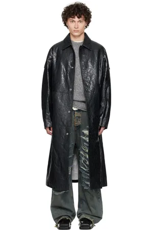424 FAIRFAX Black Light Trench Leather Coat