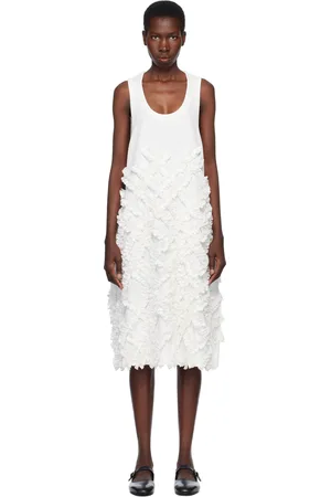 Comme des Garçons White Polyester Twill Midi Dress