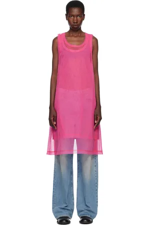 Comme des Garçons Black & Pink Bright Jersey & Nylon Tulle Tank Top