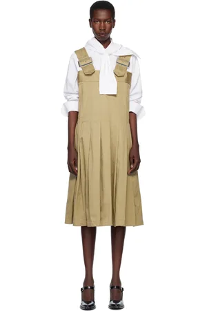 Comme des Garçons Khaki Cotton Twill Garment Washed Midi Dress